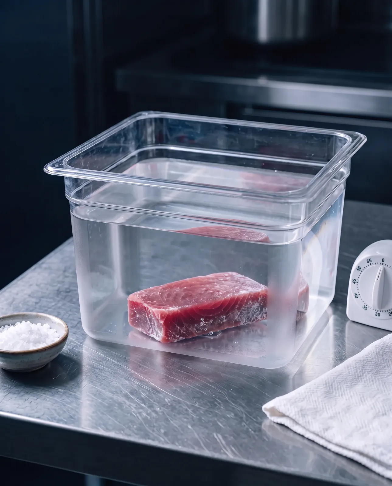 Scongelamento del Saku in acqua e sale con il timer